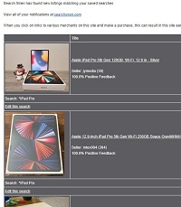 Example Email Alert For Apple IPad Search
