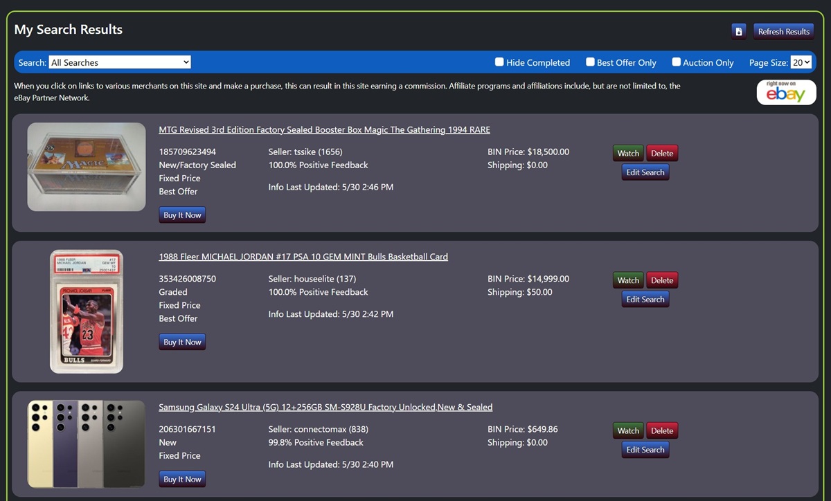 Sample search results